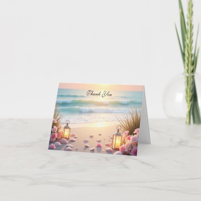 Oceanside Romance Beneath Coastal Light Thank You Card (Front)