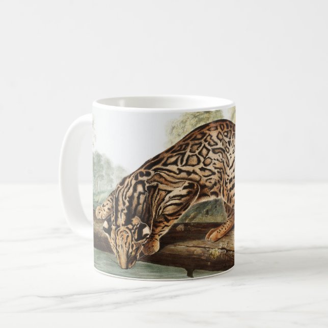 Ocelot, Leopard Cat (Felis pardalis) Illustration Coffee Mug (Front Left)