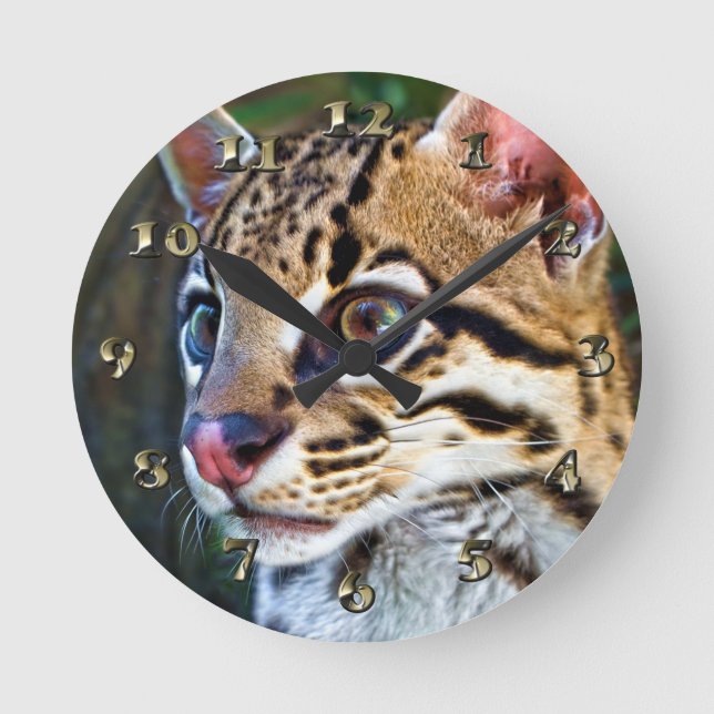 Ocelot - Wild Mini Jaguar Round Clock (Front)