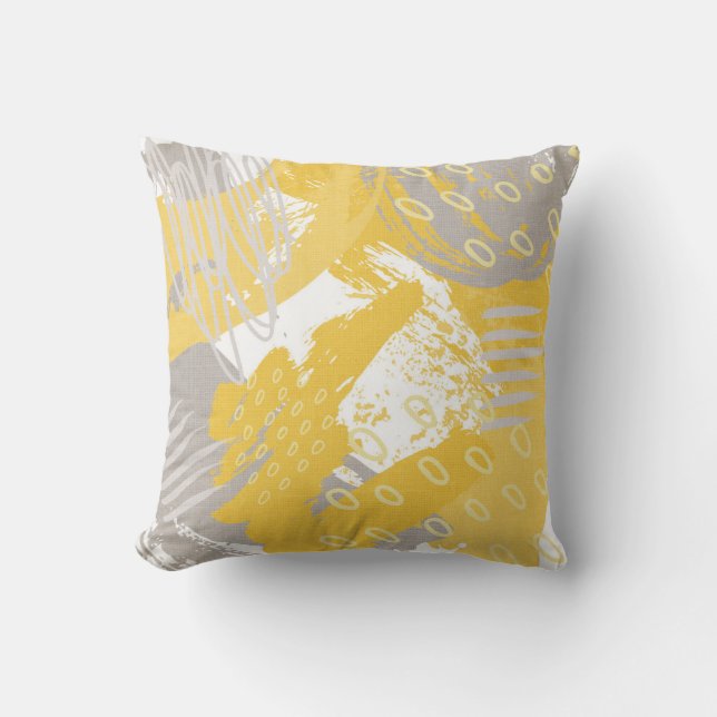 Ocher gray abstract print cushion (Front)