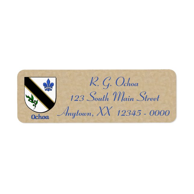 Ochoa Heraldic Shield Return Address Label (Front)