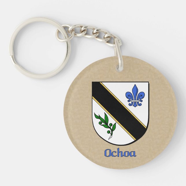 Ochoa Historical Shield with Flag of Spain Key Ring (Front)