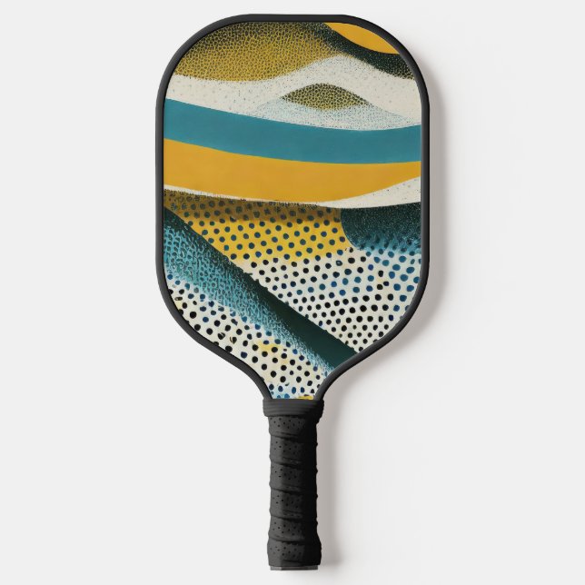 Ochre and blue forms with textures pickleball paddle (Front)