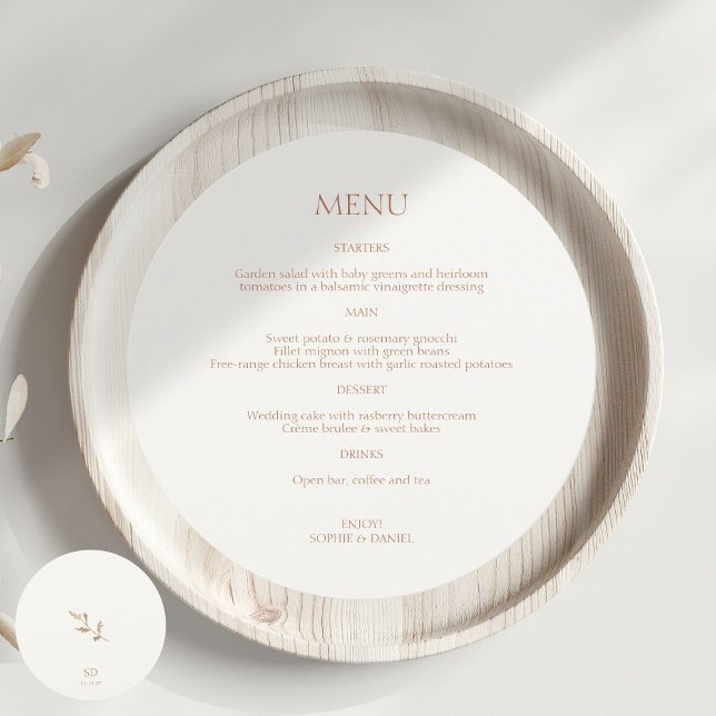 Ochre and Ivory Couple Initials Round Wedding Menu (Creator Uploaded)