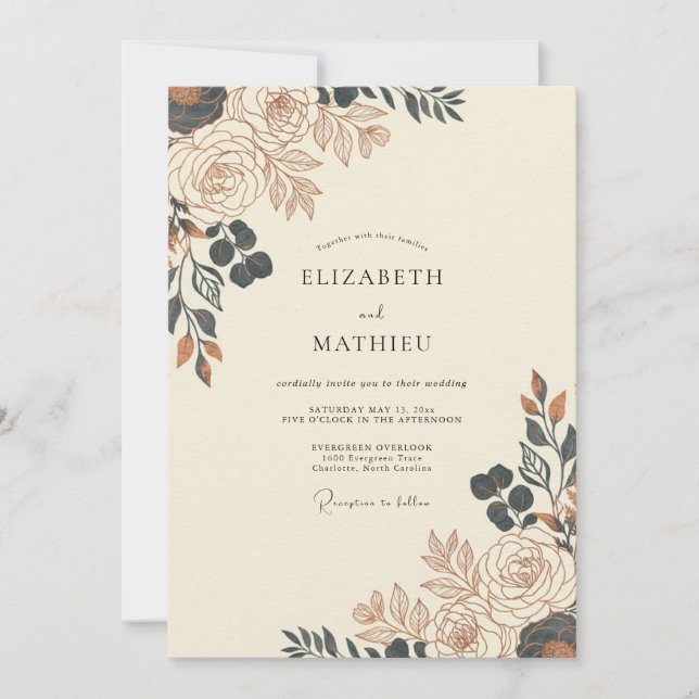 Ochre Autumn Bloom Wedding Invitation (Front)