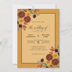 Ochre Autumn Dahlia Wedding Invitation