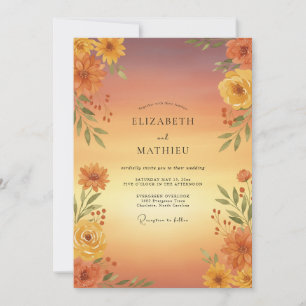 Ochre Autumnal Floral Wedding Invitation