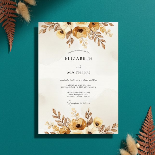 Ochre Autumnal Painterly Wedding Invitation (Creator Uploaded)
