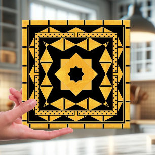 Ochre Black Geometric Bathroom Tile