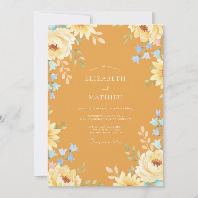 Ochre Blooming Floral Wedding Invitation (Front)