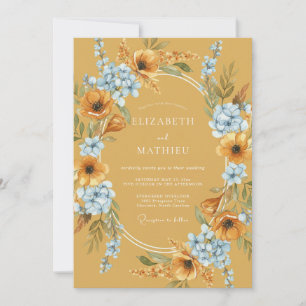 Ochre Blue Botanical Wedding Invitation