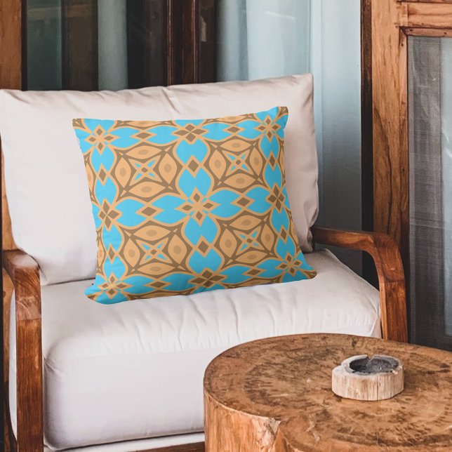Ochre Brown and Turquoise Ethnic Bohemian Pattern Cushion (Creator Uploaded)