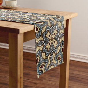 Ochre Brown Red Teal Blue Hip Bohemian Bali Art Medium Table Runner