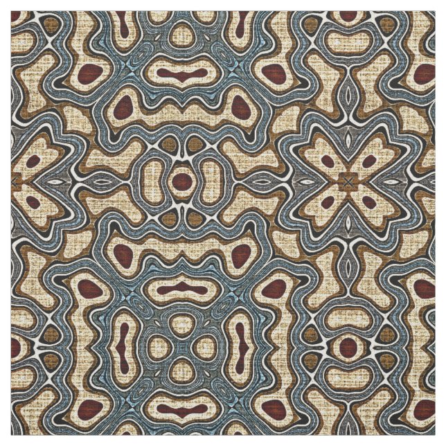 Ochre Brown Teal Blue Dark Red Bali Batik Pattern Fabric (Swatch)