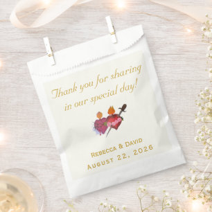 Ochre & Cream Two Hearts Catholic Wedding Favour Bag