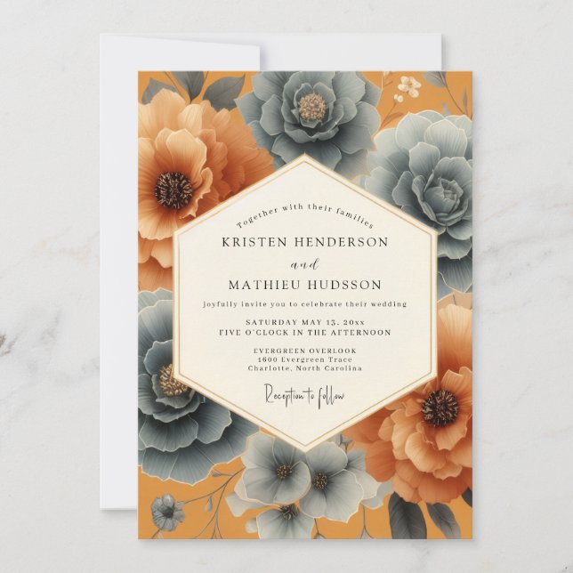 Ochre Floral Elegance Wedding Invitation (Front)