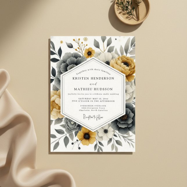 Ochre Floral Moody Romance Wedding Invitation (Creator Uploaded)