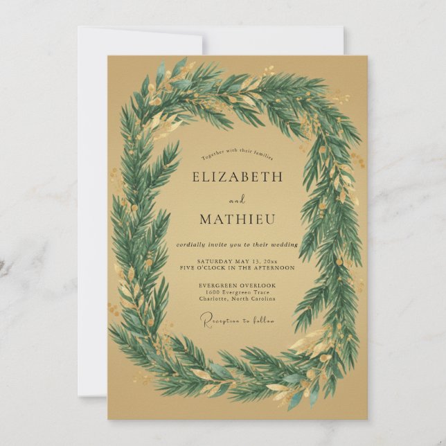 Ochre Foliage Wreath Wedding Invitation (Front)