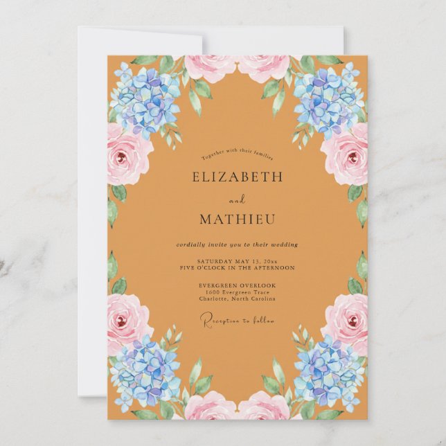 Ochre Hydrangea Peony Wedding Invitation (Front)