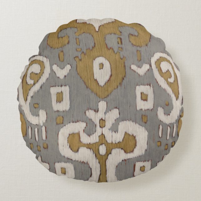 Ochre Ikat I Round Cushion (Front)