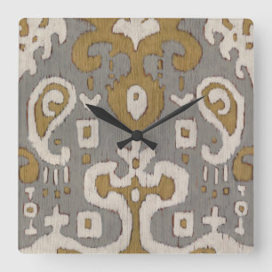 Ochre Ikat I Square Wall Clock