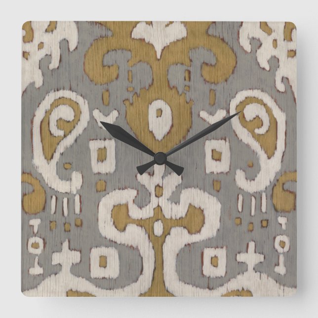 Ochre Ikat I Square Wall Clock (Front)
