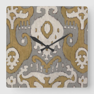 Ochre Ikat II Square Wall Clock