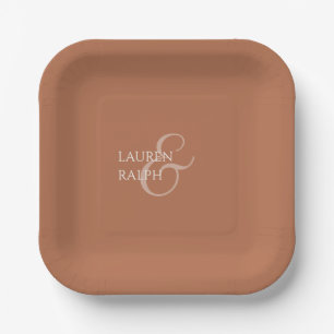 Ochre & Ivory Couple Monogram  Paper Plate