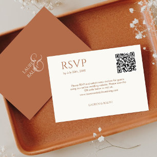 Ochre & Ivory Couple Monogram QR Wedding RSVP Card