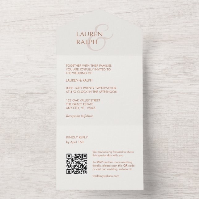 Ochre Ivory Monogram QR All in One Wedding Invite (Inside)