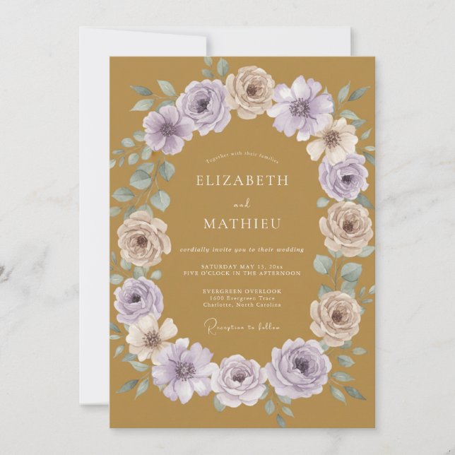 Ochre Lavender Painted Wedding Invitation (Front)