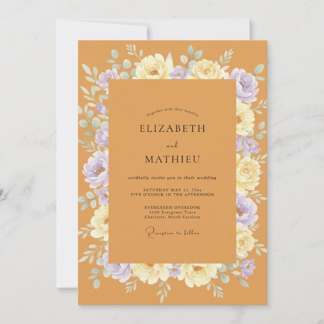 Ochre Lavender Wreath Wedding Invitation (Front)