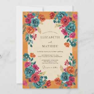 Ochre Magenta Blossom Wedding Invitation