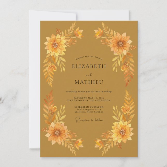 Ochre Marigold Eucalyptus Wedding Invitation (Front)