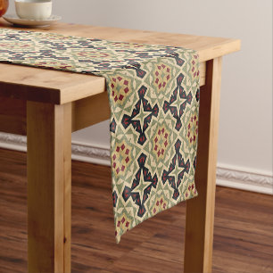 Ochre Mustard Yellow Olive Green Black Tribal Art Short Table Runner