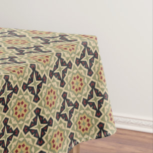 Ochre Mustard Yellow Olive Green Black Tribal Art Tablecloth