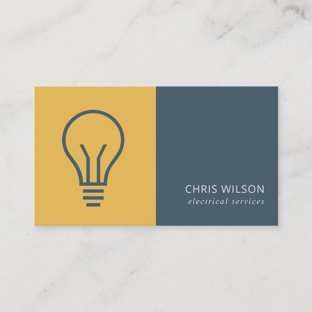 OCHRE NAVY GREY ELECTIC BULB ELECTRICIAN ELECTRIC BUSINESS CARD (Front)