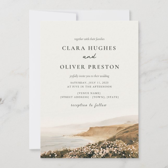 Ochre Olive Script Beach Rose Cape Cod Wedding  Invitation (Front)