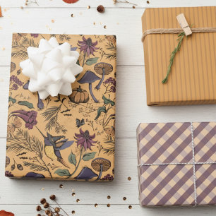 Ochre Orange Hummingbird Witch, Gingham & Stripes Wrapping Paper Sheet