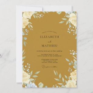 Ochre Painted Blossom Wedding Invitation