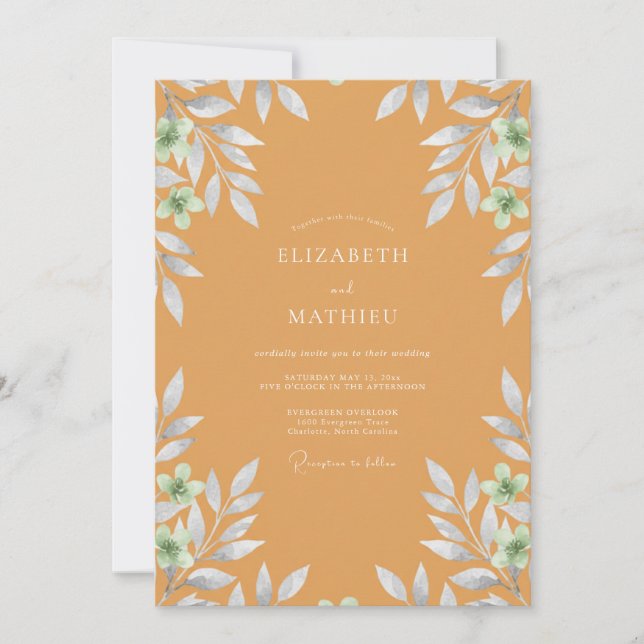 Ochre Painted Foliage Wedding Invitation (Front)