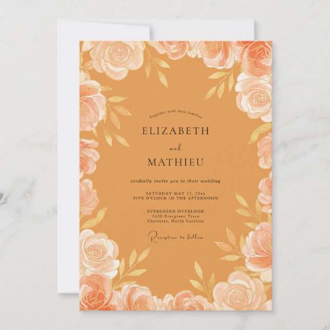 Ochre Painted Peony Wedding Invitation (Front)