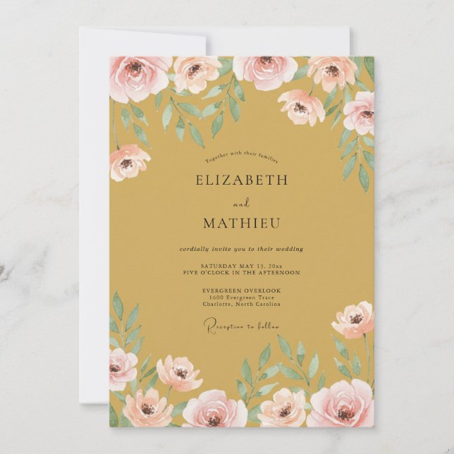 Ochre Painted Ranunculus Wedding Invitation (Front)