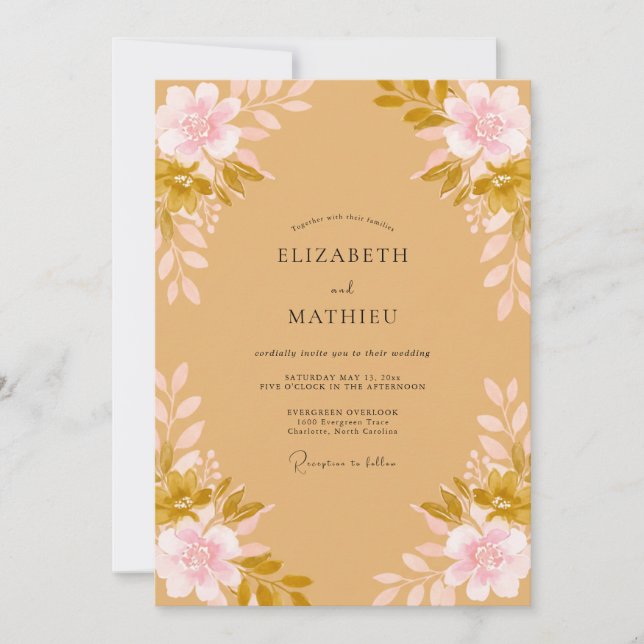 Ochre Painted Wildflower Wedding Invitation (Front)