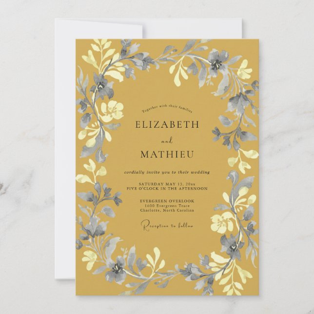 Ochre Painterly Botanical Wedding Invitation (Front)