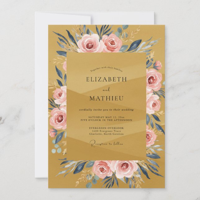 Ochre Painterly Rose Autumn Wedding Invitation (Front)