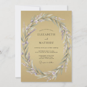 Ochre Pale Lilac Wreath Wedding Invitation