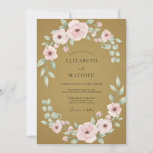 Ochre Peach Painted Petal Wedding Invitation