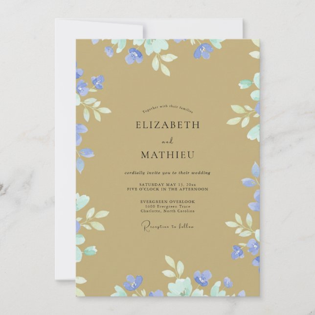 Ochre Periwinkle Wildflower Wedding Invitation (Front)