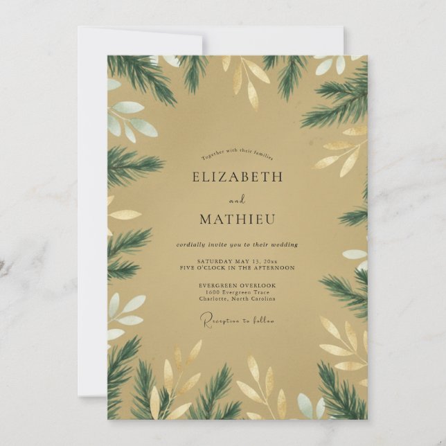 Ochre Pine Foliage Eucalyptus Wedding Invitation (Front)